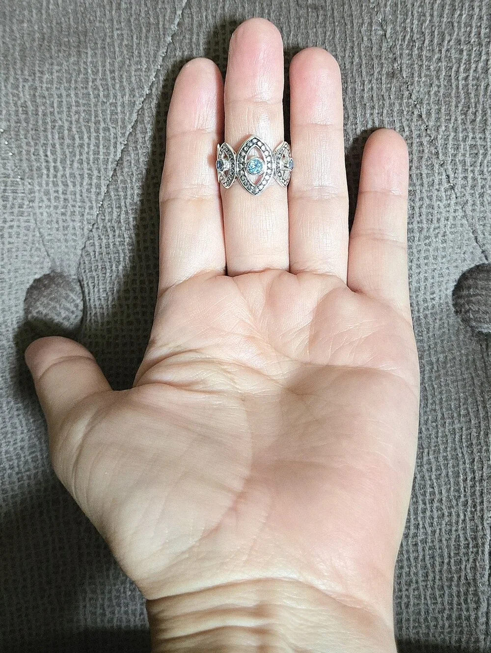Athra Trading Inc. (ATI) Silver🤍 Ring💍 with Evil Eyes🧿 and Sky Blue🩵 Topaz